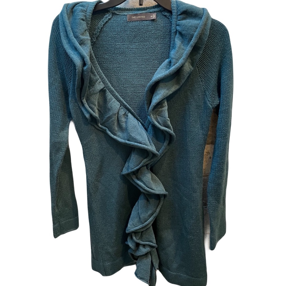 ❤️ THE LIMITED GREEN RUFFLE SWEATER CARDIGAN SIZE XS